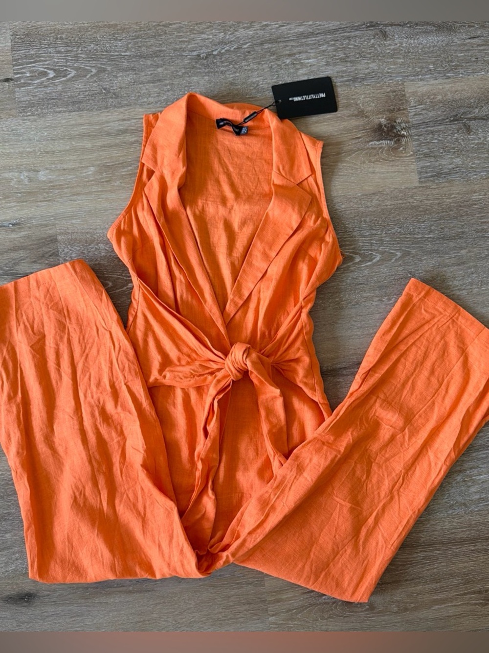 Sleeveless Tie-Waist Jumpsuit in Bright Orange - Picture 2 of 2